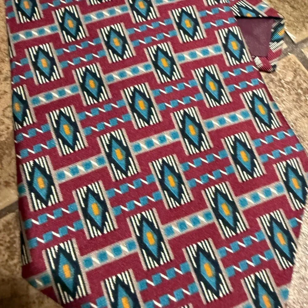 REPP LTD All Silk Western Geometric Tie Red Blue Southwestern Print